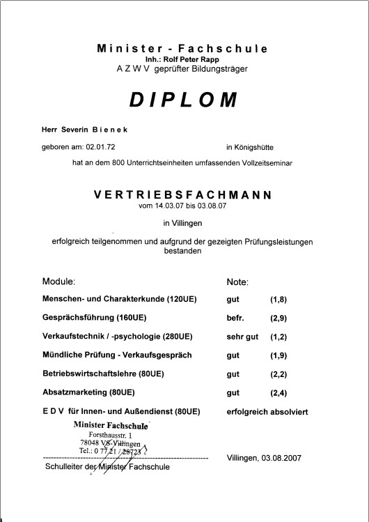 Diplom Vertirebsfachmann